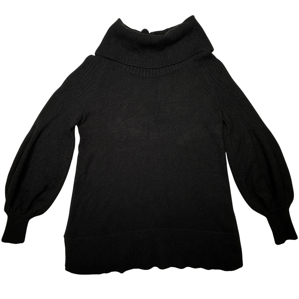 Anthropologie Black Foldover Turtleneck Sweater Women's S Ribbed Balloon Sleeve